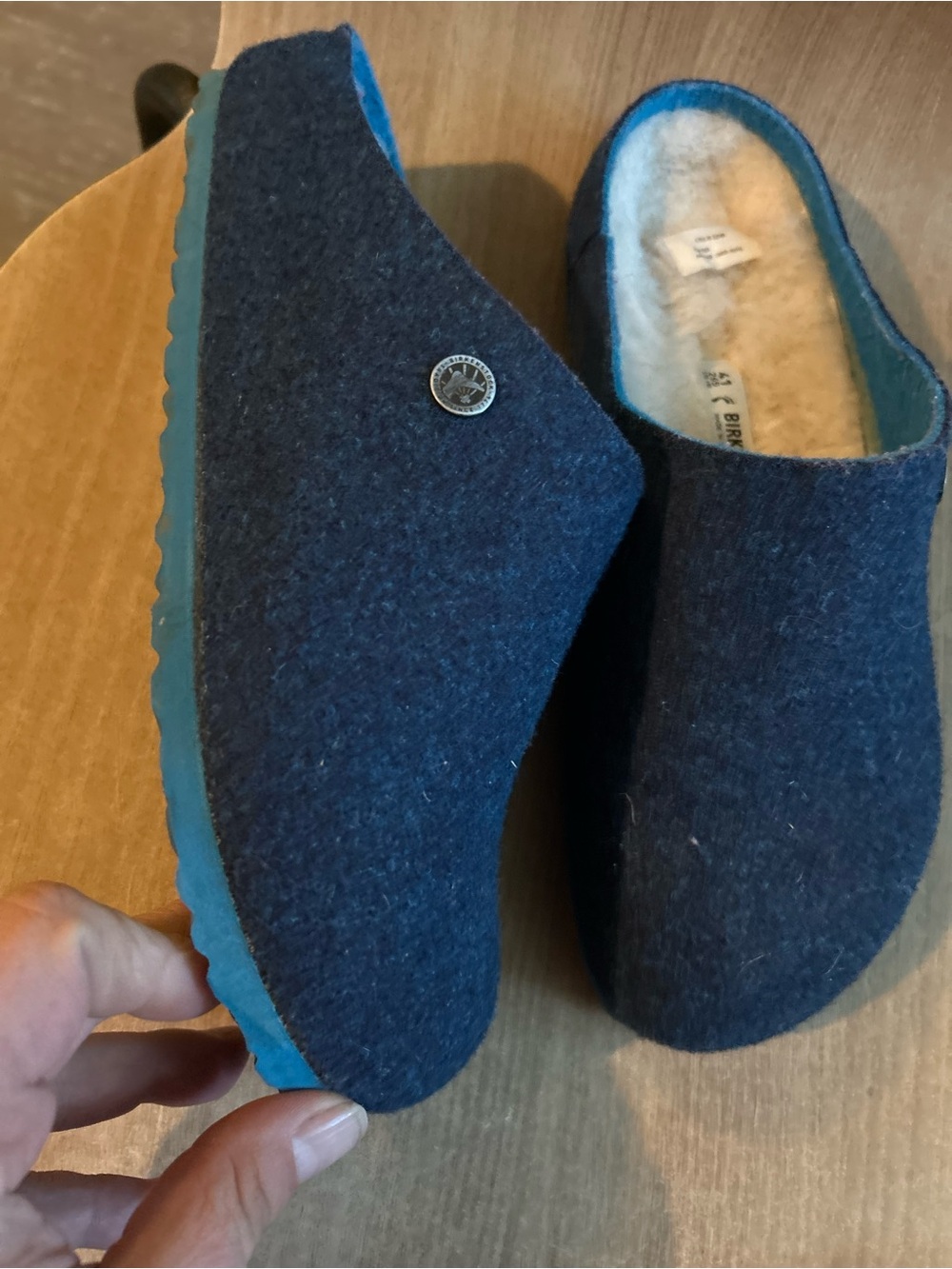 Birkenstock Navy Felt Shearling-Lined Clog Slippers